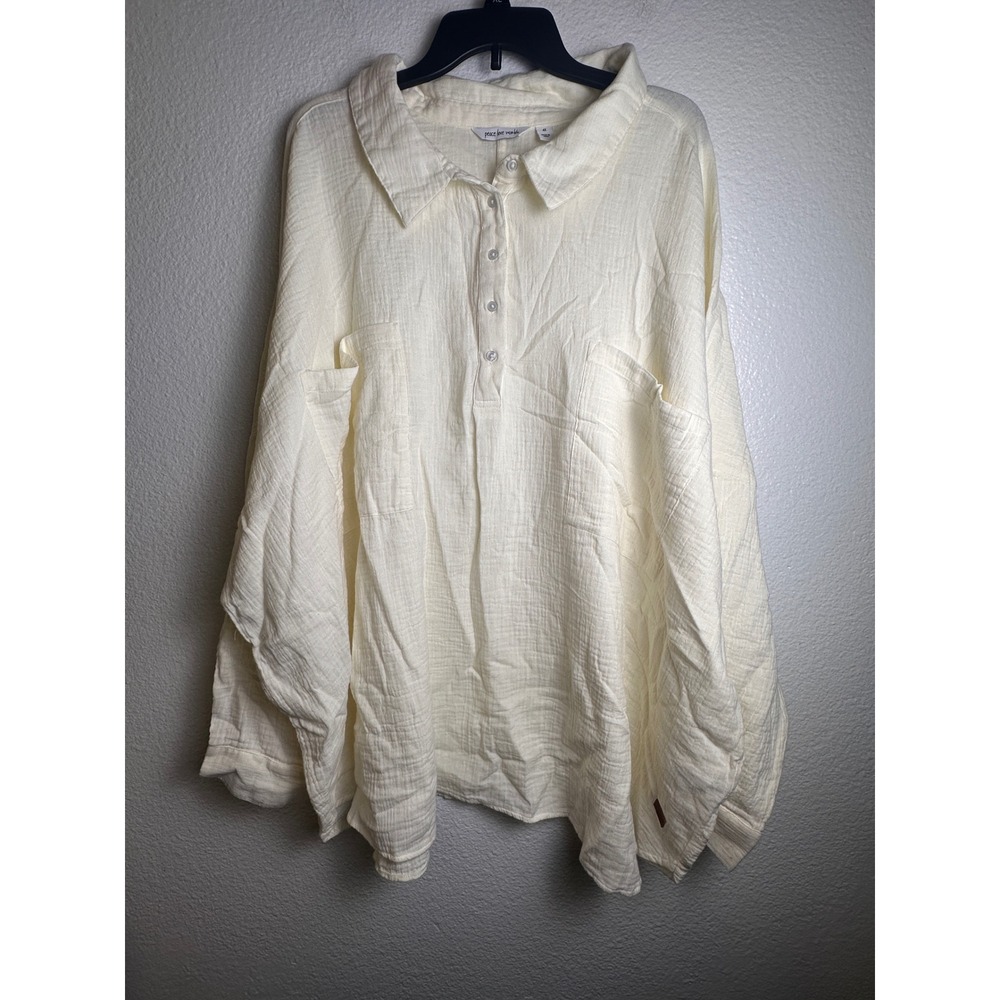 Peace Love World Womens 4X Cream Cotton Gauze Oversized Button Tunic Blouse